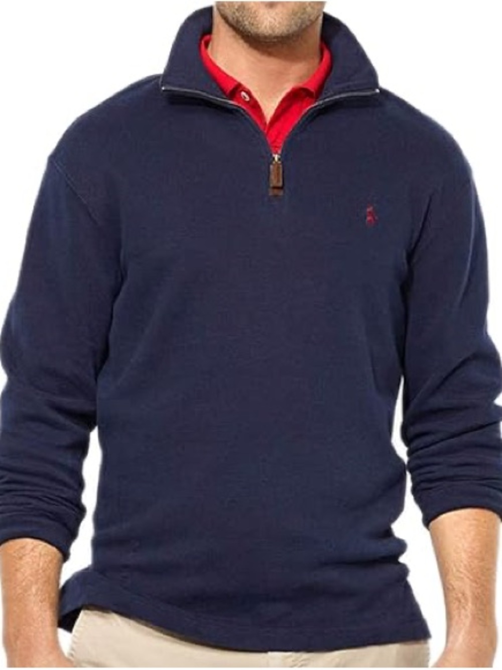 Polo Ralph Lauren Classic Navy Blue Mock Neck 1/4 Zip Pullover Cotton Sweater XL